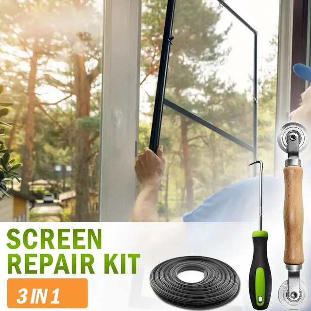 Alt view image 2 of 7 - Screen Repair kit, Screen Roller Tool, Steel Roller with Bear+32ft Screen Spline+Removal Hook, 3 in 1 Window Screen Door Repair Kit,for Installing Door Window Mesh