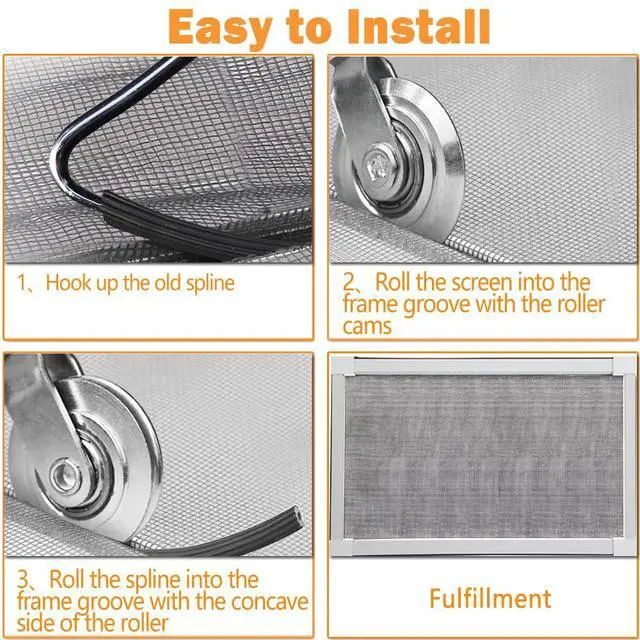 Alt view image 3 of 7 - Screen Repair kit, Screen Roller Tool, Steel Roller with Bear+32ft Screen Spline+Removal Hook, 3 in 1 Window Screen Door Repair Kit,for Installing Door Window Mesh