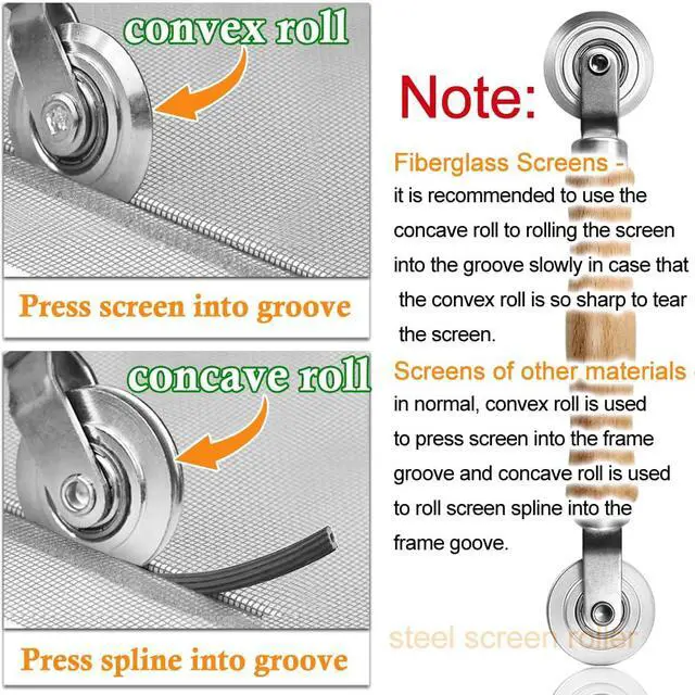 Alt view image 4 of 7 - Screen Repair kit, Screen Roller Tool, Steel Roller with Bear+32ft Screen Spline+Removal Hook, 3 in 1 Window Screen Door Repair Kit,for Installing Door Window Mesh