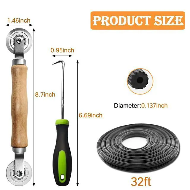 Alt view image 6 of 7 - Screen Repair kit, Screen Roller Tool, Steel Roller with Bear+32ft Screen Spline+Removal Hook, 3 in 1 Window Screen Door Repair Kit,for Installing Door Window Mesh