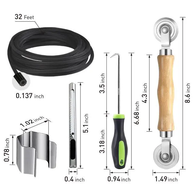 Alt view image 6 of 7 - Window Screen Repair Kit, 5 in 1 Screen Roller Tool for Windows or Doors | Bearing Steel Roller, 32ft Black Retainer Spline, Spline Hook, 8 Clips, Screen Cutter, for Screen Installation & Replacement