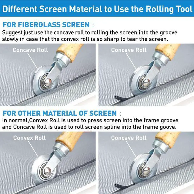 Alt view image 4 of 7 - Window Screen Repair Kit, 5 in 1 Screen Roller Tool for Windows or Doors | Bearing Steel Roller, 32ft Black Retainer Spline, Spline Hook, 8 Clips, Screen Cutter, for Screen Installation & Replacement