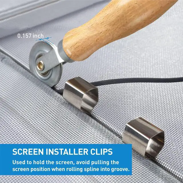 Alt view image 5 of 7 - Window Screen Repair Kit, 5 in 1 Screen Roller Tool for Windows or Doors | Bearing Steel Roller, 32ft Black Retainer Spline, Spline Hook, 8 Clips, Screen Cutter, for Screen Installation & Replacement