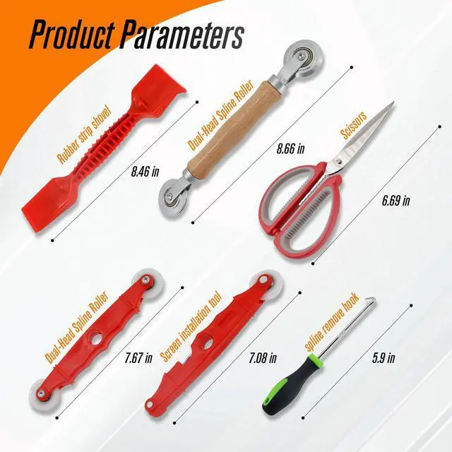 Alt view image 2 of 7 - Screen Repair Tools, 6 in 1 Window Screen Installation Kit Include Screen Roller Spline Roller Tool, Spline Removing Hook, Rubber Strip Shovel for Installing and Replacing Window Patio Sliding Door