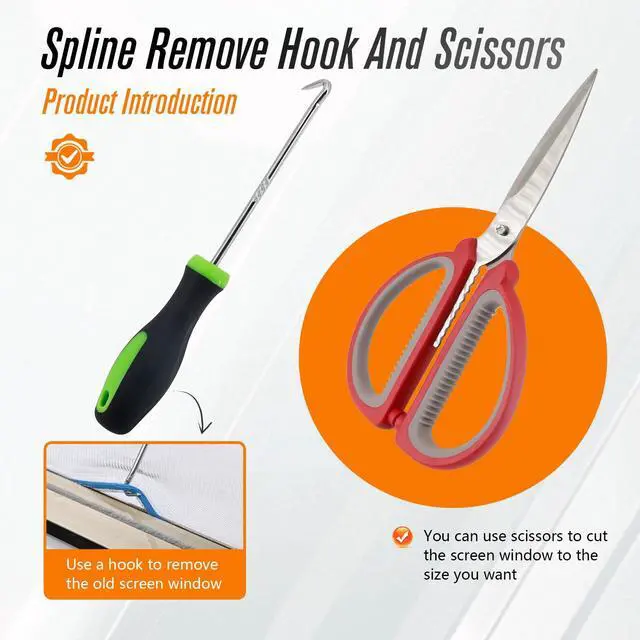 Alt view image 6 of 7 - Screen Repair Tools, 6 in 1 Window Screen Installation Kit Include Screen Roller Spline Roller Tool, Spline Removing Hook, Rubber Strip Shovel for Installing and Replacing Window Patio Sliding Door