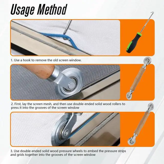 Alt view image 7 of 7 - Screen Repair Tools, 6 in 1 Window Screen Installation Kit Include Screen Roller Spline Roller Tool, Spline Removing Hook, Rubber Strip Shovel for Installing and Replacing Window Patio Sliding Door