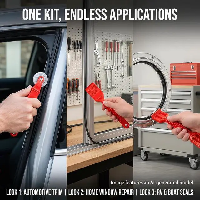 Alt view image 4 of 7 - 2-Pack Red Rubber Seal Install Tool Kit Includes Screen Roller & Glazing Shovel, Weather Stripping Roller Set for Car Door, Windshield, Boat, RV, Window Screen & Door Seam Repair