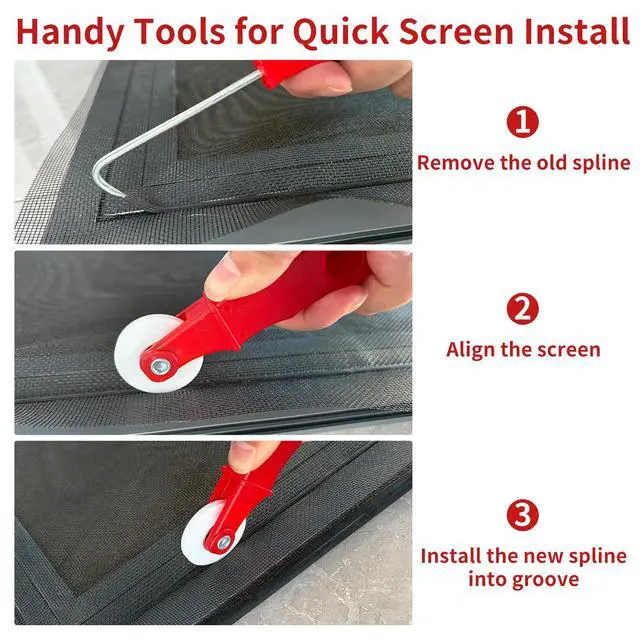Alt view image 5 of 7 - 2 Pcs Screen Repair Tool, Durable Screen Door Roller Tool and Spline Remove Hook, Ergonomic Handle, Easy to Use, Suit for Screen Door Window Screen Repair Replacement