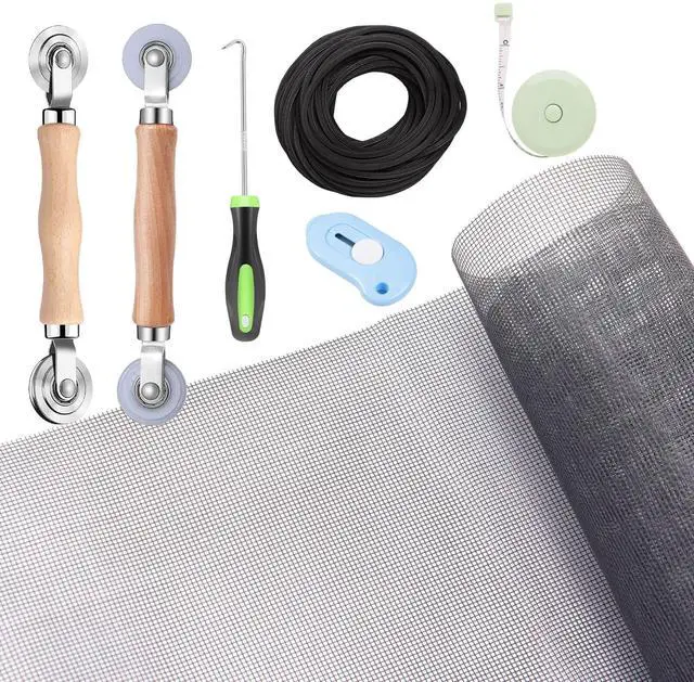 Main image of Windows Screen and Screen Door Repair Kit - 48"x118" Fiberglass Mesh Gray with Rolling Tool/Hook/Ruler/Cutter/Spline - Window Screen & Sliding Screen Door Replacement for Windows, TOOLTRIZ
