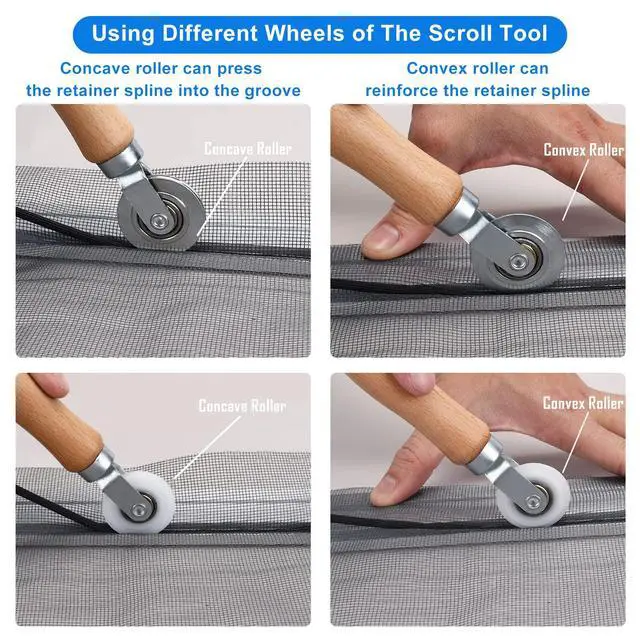 Alt view image 3 of 7 - Upgrade Window Screen Repair Kit, Steel/Nylon Roller Tool | Spline Removal Hook, 32ft Retainer Spline and 12pcs Screen Clips Replacement for Installing Door Mesh Screens
