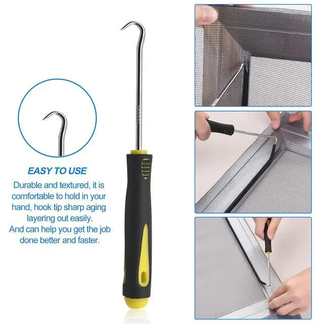 Alt view image 4 of 7 - Upgrade Window Screen Repair Kit, Steel/Nylon Roller Tool | Spline Removal Hook, 32ft Retainer Spline and 12pcs Screen Clips Replacement for Installing Door Mesh Screens