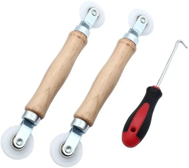 Main image of 3 Pcs Window Door Screen Repair Kit | Screen Spline Roller Tool, Wooden Handle, Nylon Bearing Wheels, Removal Hook