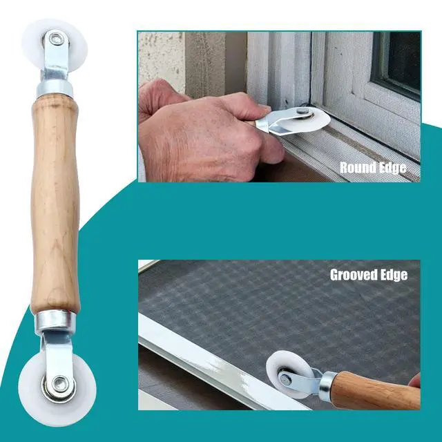 Alt view image 2 of 6 - 3 Pcs Window Door Screen Repair Kit | Screen Spline Roller Tool, Wooden Handle, Nylon Bearing Wheels, Removal Hook