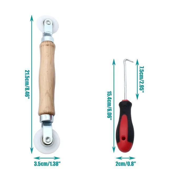 Alt view image 5 of 6 - 3 Pcs Window Door Screen Repair Kit | Screen Spline Roller Tool, Wooden Handle, Nylon Bearing Wheels, Removal Hook