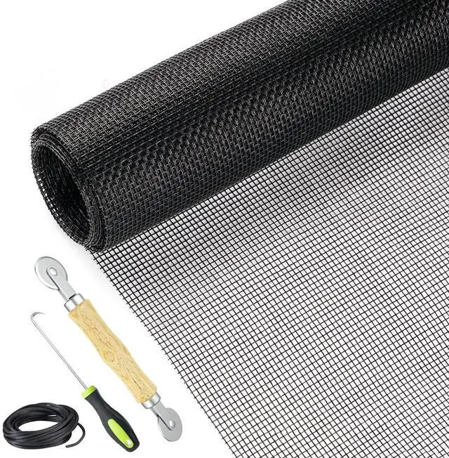 Main image of Screen Repair Kit Easy DIY Project 36" x 90" Fiberglass Screen Mesh with Rolling Tool and Screen Retainer Spline Screen Replacement kit for Windows Sliding Doors and Patio Screens (36" x 90", Black)