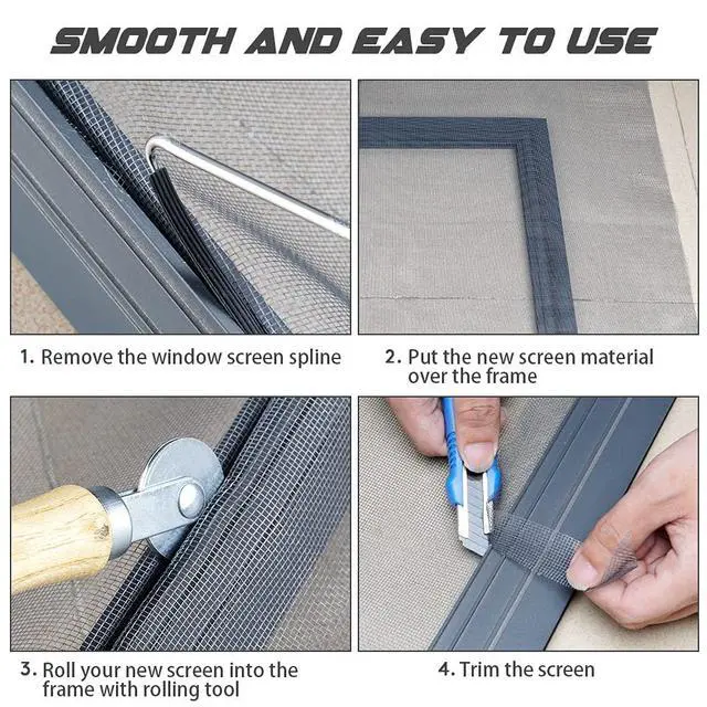 Alt view image 6 of 7 - Screen Repair Kit Easy DIY Project 36" x 90" Fiberglass Screen Mesh with Rolling Tool and Screen Retainer Spline Screen Replacement kit for Windows Sliding Doors and Patio Screens (36" x 90", Black)