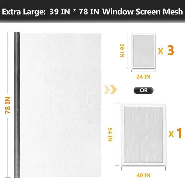 Alt view image 2 of 6 - Window Screen & Screen Door Mesh Repair Kit, 39 in x 78 in, Grey | Fiberglass Roll with Tools, Tearproof & Washable, High-Transmittance, For Windows, Patio & Porch Replacement
