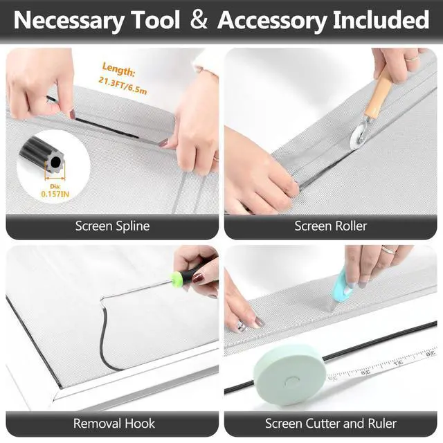 Alt view image 3 of 6 - Window Screen & Screen Door Mesh Repair Kit, 39 in x 78 in, Grey | Fiberglass Roll with Tools, Tearproof & Washable, High-Transmittance, For Windows, Patio & Porch Replacement