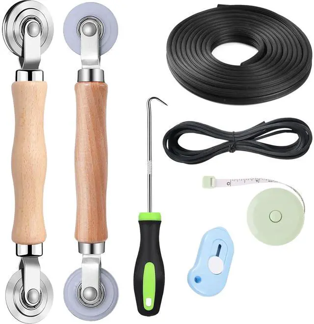 Main image of Screen Tool for Window Screen Replacement - Two Spline Roller (Steel and Nylon Bearing Roller), Spline Removal Hook, Two Sizes Screen Spline, Utility Knife, Tape Measure, Tooltriz