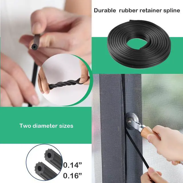 Alt view image 2 of 7 - Screen Tool for Window Screen Replacement - Two Spline Roller (Steel and Nylon Bearing Roller), Spline Removal Hook, Two Sizes Screen Spline, Utility Knife, Tape Measure, Tooltriz