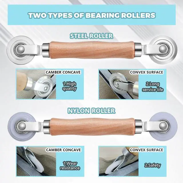 Alt view image 3 of 7 - Screen Tool for Window Screen Replacement - Two Spline Roller (Steel and Nylon Bearing Roller), Spline Removal Hook, Two Sizes Screen Spline, Utility Knife, Tape Measure, Tooltriz