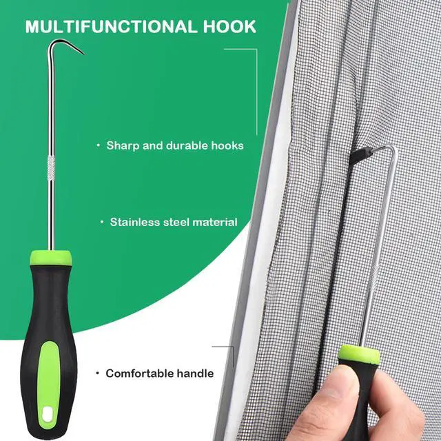 Alt view image 5 of 7 - Screen Tool for Window Screen Replacement - Two Spline Roller (Steel and Nylon Bearing Roller), Spline Removal Hook, Two Sizes Screen Spline, Utility Knife, Tape Measure, Tooltriz