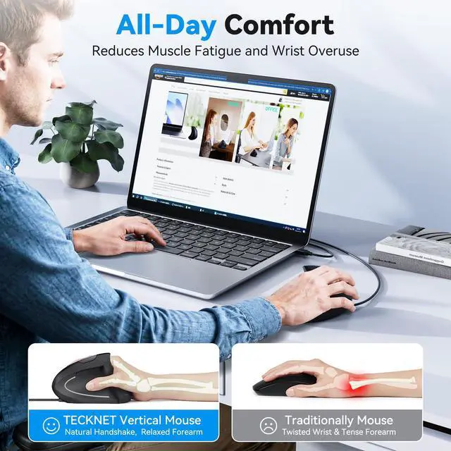 Alt view image 3 of 7 - Wired Mouse, Comfortable Ergonomic Mouse with 6400 DPI | Plug & Play, 4-Level Adjustable DPI, Silent Click, Vertical Mouse Compatible with Laptop/PC/Windows/Chromebook