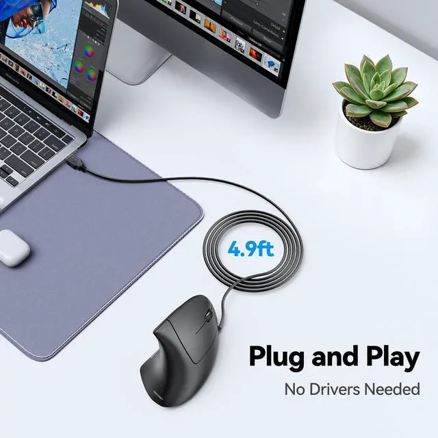 Alt view image 6 of 7 - Wired Mouse, Comfortable Ergonomic Mouse with 6400 DPI | Plug & Play, 4-Level Adjustable DPI, Silent Click, Vertical Mouse Compatible with Laptop/PC/Windows/Chromebook