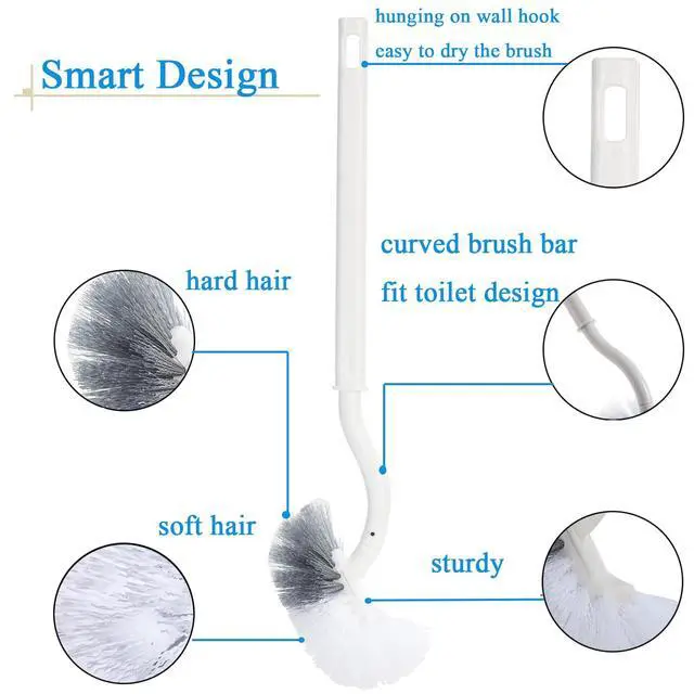 Alt view image 3 of 7 - 2 Pack Curved Toilet Bowl Brush Without Holder for Bathroom, Compact Toilet Brush Durable Under The Rim Household Deep Cleaning Brushes (White Toilet Brush Without Holder)