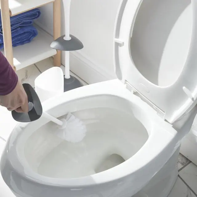 Alt view image 4 of 7 - Covered Toilet Brush and Caddy with Splash Guard & Non-Skid Base, 2-Piece, White