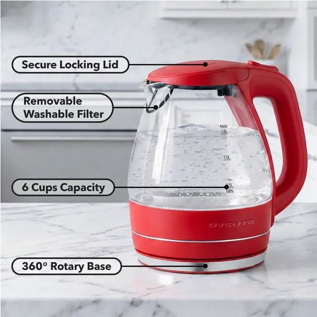 Alt view image 2 of 7 - 1.5L Glass Electric Kettle Water Boiler, Red KG83R