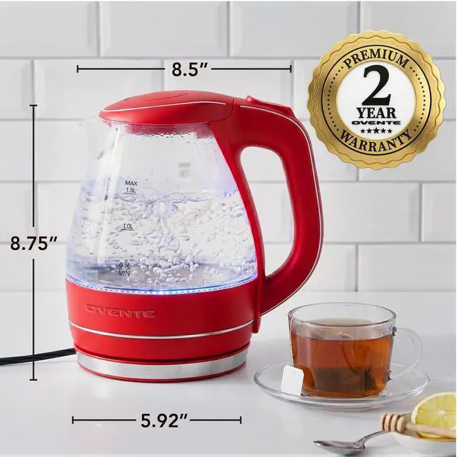 Alt view image 6 of 7 - 1.5L Glass Electric Kettle Water Boiler, Red KG83R