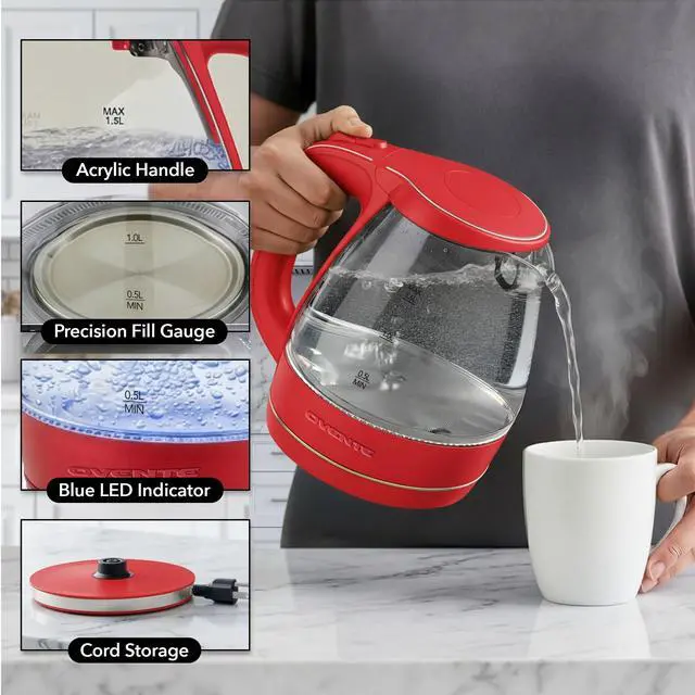Alt view image 4 of 7 - 1.5L Glass Electric Kettle Water Boiler, Red KG83R