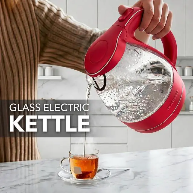 Alt view image 7 of 7 - 1.5L Glass Electric Kettle Water Boiler, Red KG83R