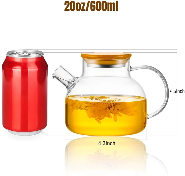 Alt view image 2 of 6 - Glass Teapot Stovetop 20 OZ/600ml, Borosilicate Clear Tea Kettle with Bamboo Lid, Glass Tea pot with Removable Filter Spout, Teapot Blooming and Loose Leaf Tea Maker Tea Brewer for Camping