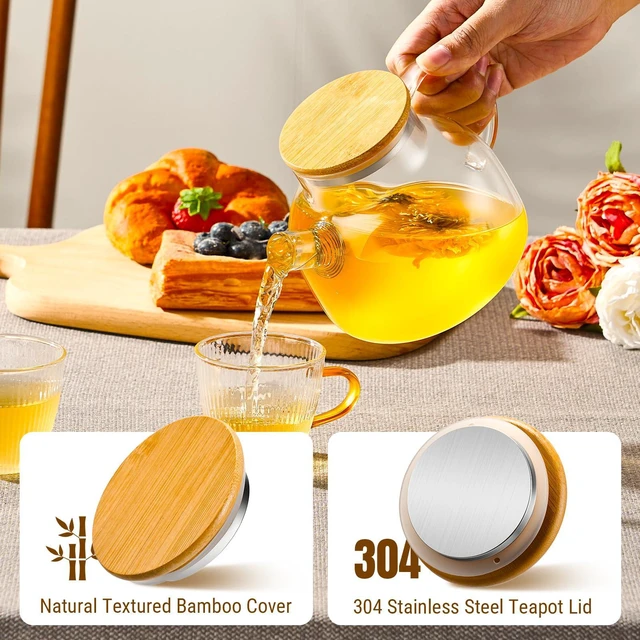 Alt view image 3 of 6 - Glass Teapot Stovetop 20 OZ/600ml, Borosilicate Clear Tea Kettle with Bamboo Lid, Glass Tea pot with Removable Filter Spout, Teapot Blooming and Loose Leaf Tea Maker Tea Brewer for Camping