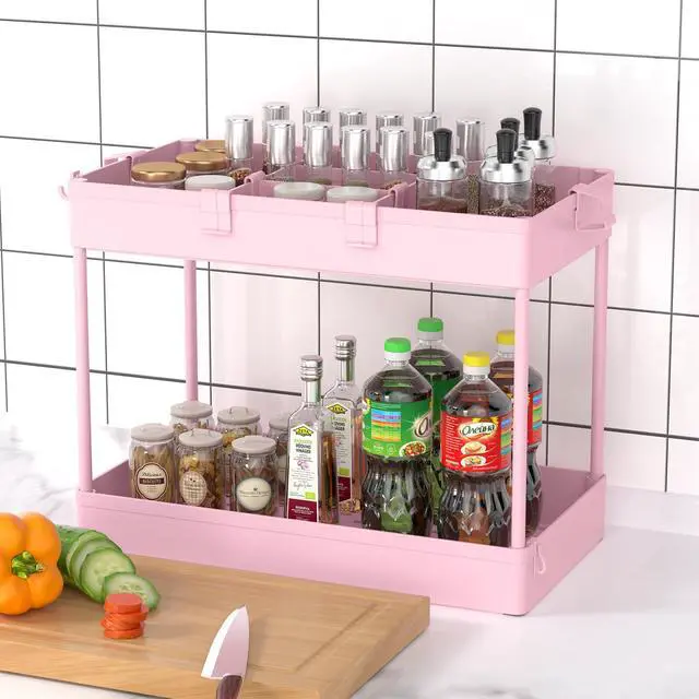 Alt view image 6 of 7 - 3 Tier Rolling Cart with Wheels, Storage Craft Art Trolley Organizer Serving, 3 Hanging Baskets Easy Assembly, for Office, Living Room, Kitchen, Pink
