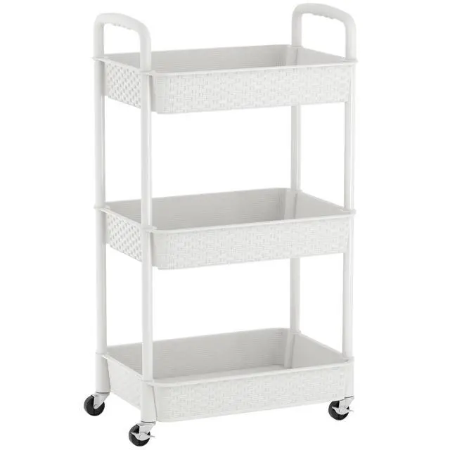 Alt view image 2 of 7 - 3-Tier Plastic Rolling Utility Cart with Handle,Utility Storage Cart for Office, Living Room, Kitchen,Movable Storage Organizer Shelves,White | Utility Storage Cart for Office, Living Room