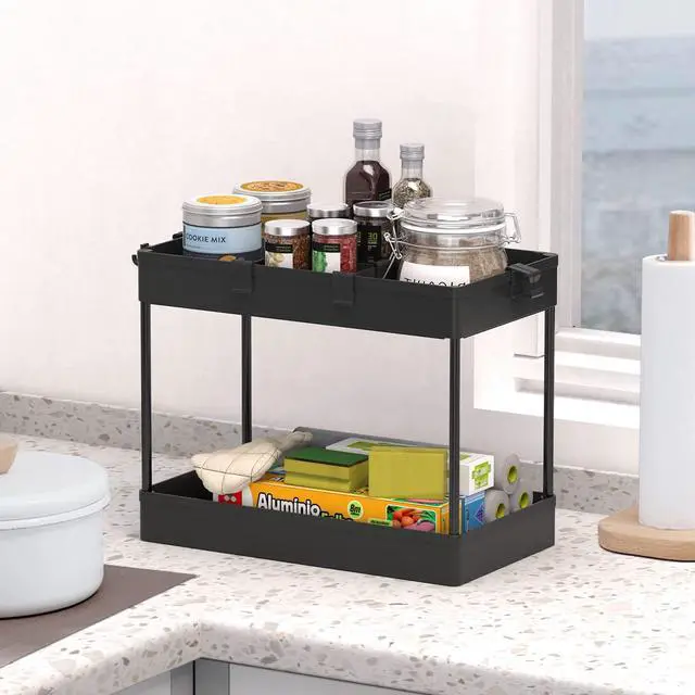 Alt view image 5 of 7 - 3 Tier Rolling Cart with Wheels, Storage Craft Art Trolley Organizer Serving, 3 Hanging Baskets Easy Assembly, for Office, BathroomLiving Room, Kitchen, Black