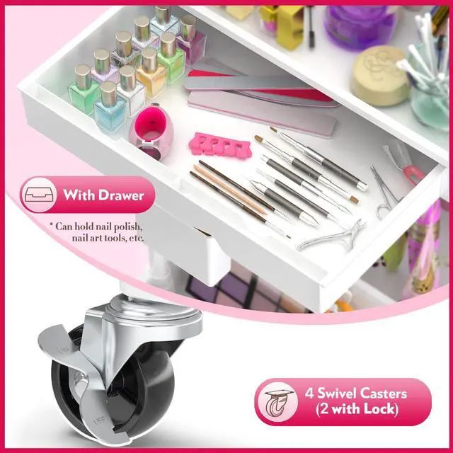 Alt view image 3 of 7 - Makeup Cart Organizer with Drawer,3 Tier Rolling Makeup Cart, White | Rolling Vanity Storage for Skin Care Perfume Nail Polish, Floor Skincare Organizers Cosmetics Display Bathroom Storage Cart