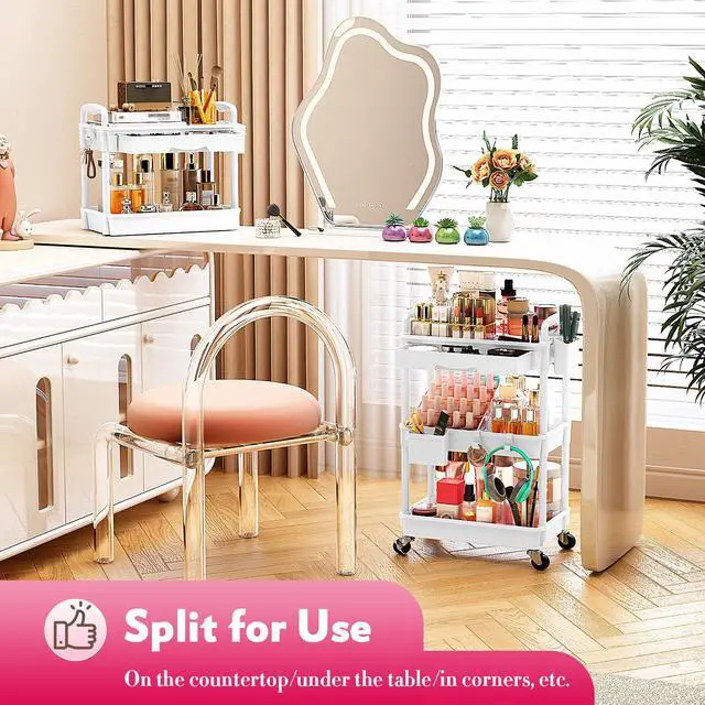 Alt view image 7 of 7 - Makeup Cart Organizer with Drawer,3 Tier Rolling Makeup Cart, White | Rolling Vanity Storage for Skin Care Perfume Nail Polish, Floor Skincare Organizers Cosmetics Display Bathroom Storage Cart