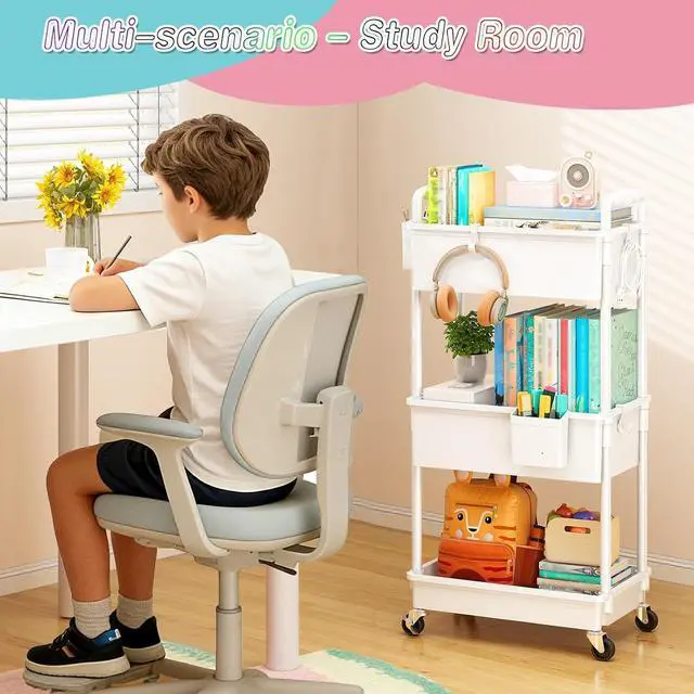 Alt view image 5 of 7 - Baby Diaper Caddy Cart,3 Tier Rolling Diaper Cart for Nursery,White | Large Capacity & Easy Assemble Diaper Storage Organizer with Lockable Wheels for Newborn, New Mom, Baby Girl Boy Essentials