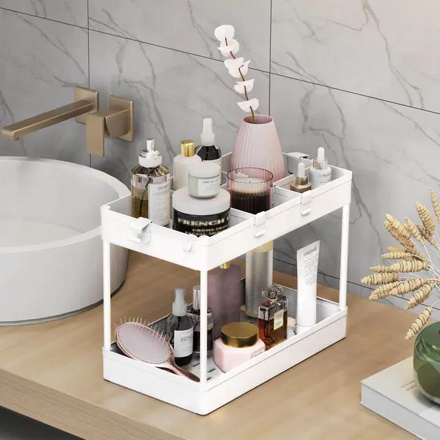 Alt view image 4 of 7 - 3 Tier Rolling Cart with Wheels, Storage Craft Art Trolley Organizer Serving, 3 Hanging Baskets Easy Assembly, for Office, BathroomLiving Room, Kitchen, White