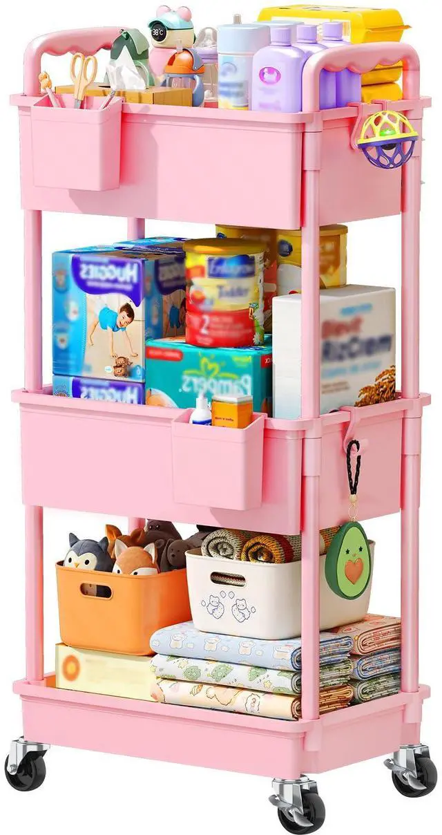 Main image of Baby Diaper Caddy Cart, 3 Tier Rolling Diaper Cart for Nursery,Pink | Large Capacity & Easy Assemble Diaper Storage Organizer with Lockable Wheels for Newborn, New Mom, Baby Girl Boy Essentials