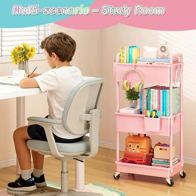 Alt view image 5 of 7 - Baby Diaper Caddy Cart, 3 Tier Rolling Diaper Cart for Nursery,Pink | Large Capacity & Easy Assemble Diaper Storage Organizer with Lockable Wheels for Newborn, New Mom, Baby Girl Boy Essentials