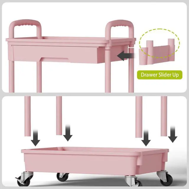 Alt view image 5 of 7 - 3 Tier Rolling Cart Organizer,Laundry Room Bathroom Organizers and Storage Office Shelves Mobile Shelving Unit Kitchen Trolley Cart with Wheels for Art,Craft,Diaper,Bedside,Snack(Pink)
