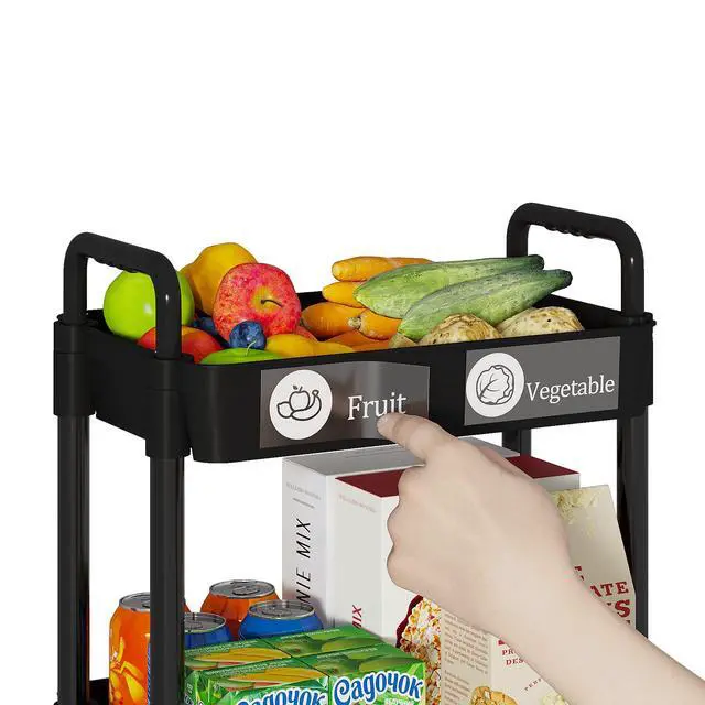 Alt view image 3 of 7 - 3-Tier Storage Carts,Multifunction Utility Rolling Cart Kitchen Storage Organizer,Mobile Shelving Unit Cart with Lockable Wheels for Bathroom,Laundry,Living Room,With Classified Sticker,Black