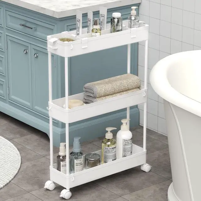 Main image of Slim Storage Cart 3 Tier,Bathroom Organizer Rolling Utility, Mobile Shelving Unit Slide Out for Office, Kitchen, Laundry Room & Narrow Places,White