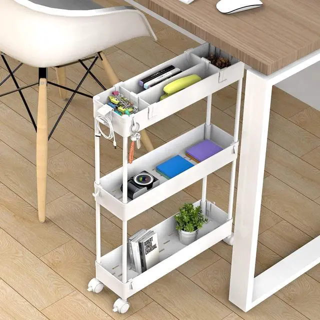 Alt view image 3 of 7 - Slim Storage Cart 3 Tier,Bathroom Organizer Rolling Utility, Mobile Shelving Unit Slide Out for Office, Kitchen, Laundry Room & Narrow Places,White
