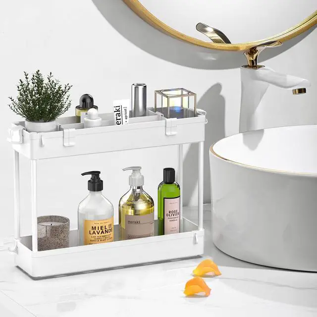 Alt view image 5 of 7 - Slim Storage Cart 3 Tier,Bathroom Organizer Rolling Utility, Mobile Shelving Unit Slide Out for Office, Kitchen, Laundry Room & Narrow Places,White